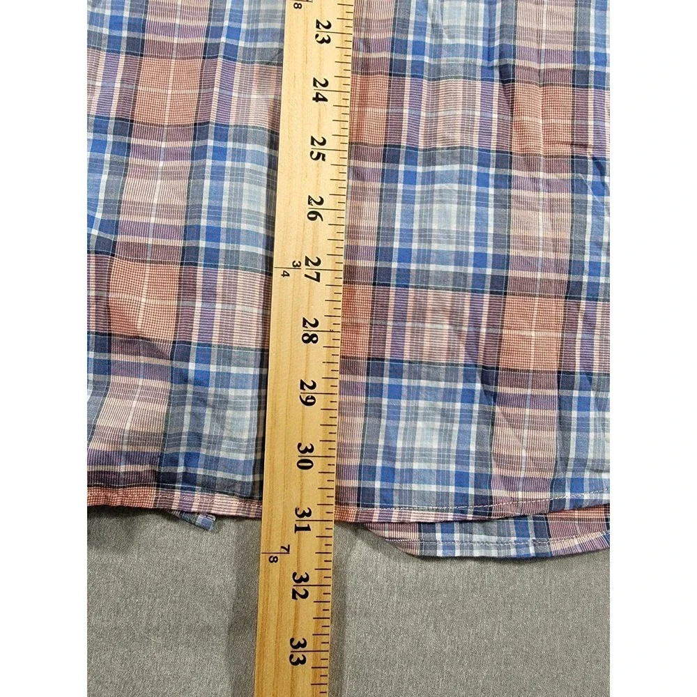 BANANA REPUBLIC Men's Blue/Red Plaid Slim-Fit Soft-Wash Stretch Shirt Button Up‎